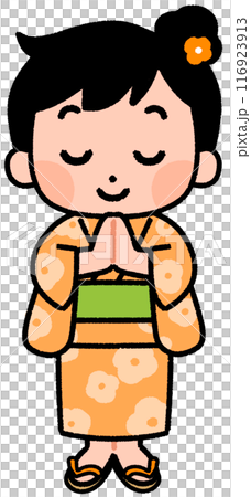 Yukata girls holding hands together 116923913