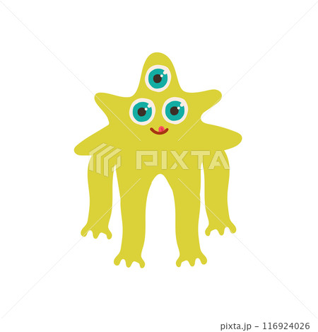 The cheerful green alien. Cute cartoon character. Vector flat illustration. The cheerful green alien. Cute cartoon character. Vector flat illustration. 116924026