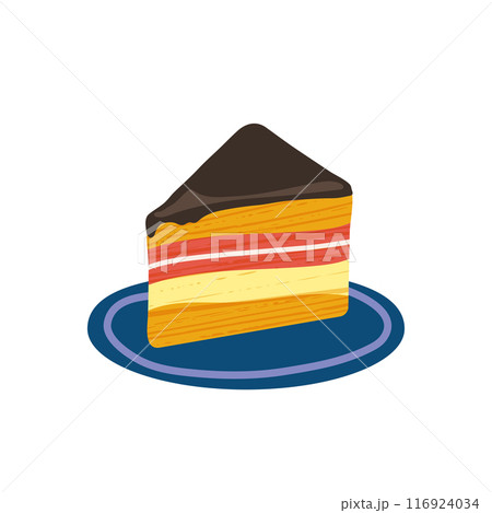Cake slice piece isolated on white. Delicious dessert, pastrie, birthday cakes. Vector for postcards and stickers. Vector illustration 116924034