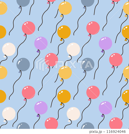 Seamless pattern of colored balloons on a blue background. Vector illustration Seamless pattern of colored balloons on a blue background. Vector illustration 116924046