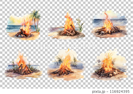 Beach Bonfire Collection Bundle Set Isolated on a Transparent Background Beach Bonfire Collection Bundle Set Isolated on a Transparent Background 116924395