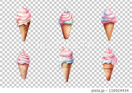 Ice cream cone Collection Bundle Set Isolated on a Transparent Background 116924434