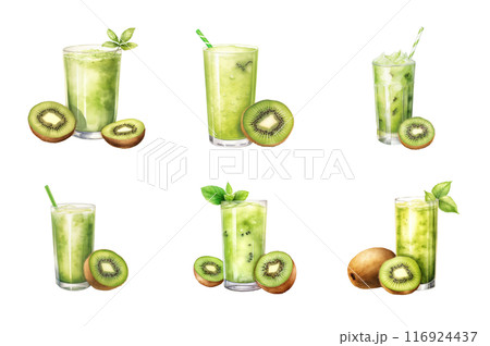 kiwi juice Collection Bundle Set Isolated on a Transparent Background 116924437