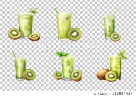 kiwi juice Collection Bundle Set Isolated on a Transparent Background 116924437