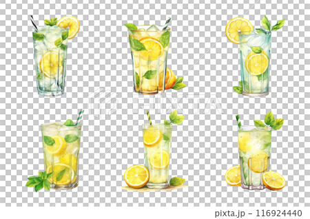Lemonade glass Collection Bundle Set Isolated on a Transparent Background 116924440