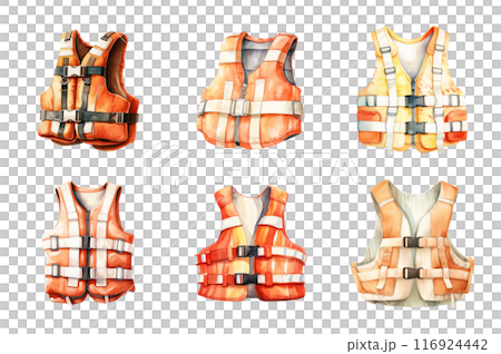 Life Vest Collection Bundle Set Isolated on a Transparent Background Life Vest Collection Bundle Set Isolated on a Transparent Background 116924442
