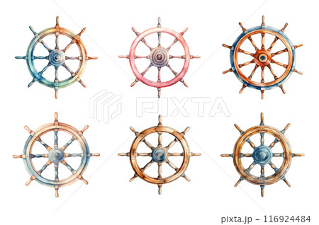 Ships Wheel Collection Bundle Set Isolated on a Transparent Background 116924484