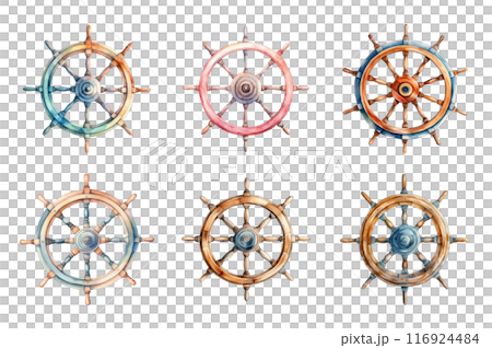 Ships Wheel Collection Bundle Set Isolated on a Transparent Background 116924484