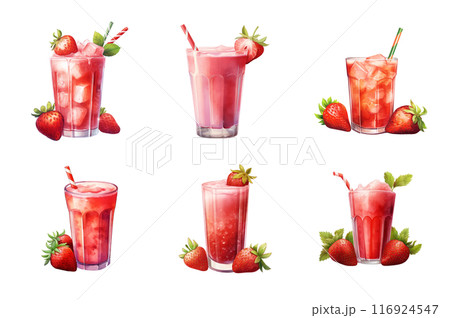 strawberry juice Collection Bundle Set Isolated on a Transparent Background 116924547