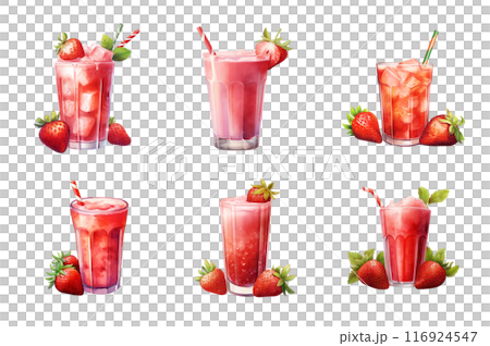 strawberry juice Collection Bundle Set Isolated on a Transparent Background 116924547