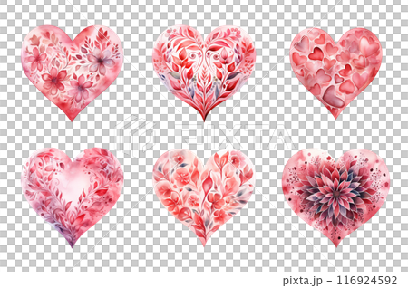 Pink Heart Collection Bundle Set Isolated on a Transparent Background 116924592