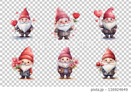 Valentine Gnome Collection Bundle Set Isolated on a Transparent Background Valentine Gnome Collection Bundle Set Isolated on a Transparent Background 116924649