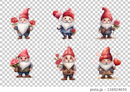 Valentine Gnome Collection Bundle Set Isolated on a Transparent Background 116924650