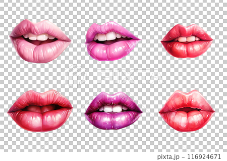 Sexy Lips Collection Bundle Set Isolated on a Transparent Background 116924671