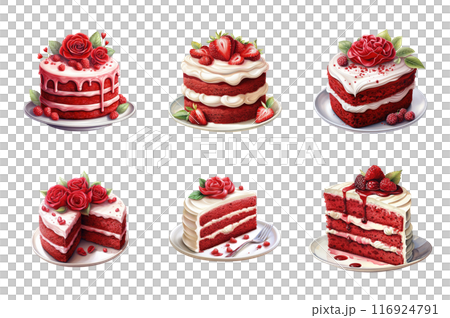 Red Velvet Collection Bundle Set Isolated on a Transparent Background 116924791