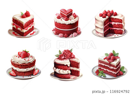 Red Velvet Collection Bundle Set Isolated on a Transparent Background 116924792