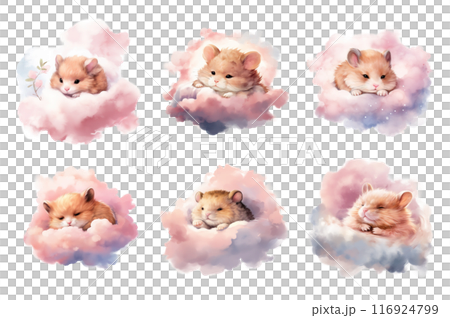 Sleepy Hamster Couple Collection Bundle Set Isolated on a Transparent Background 116924799
