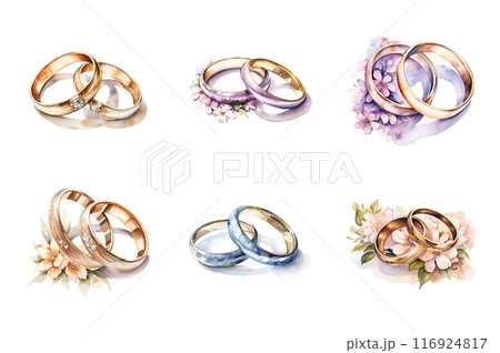 Wedding Ring Collection Bundle Set Isolated on a Transparent Background 116924817