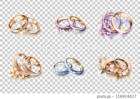 Wedding Ring Collection Bundle Set Isolated on a Transparent Background 116924817