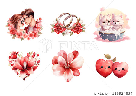 Valentines Day Collection Bundle Set Isolated on a Transparent Background 116924834
