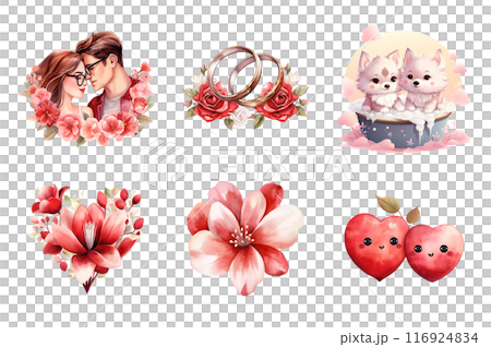 Valentines Day Collection Bundle Set Isolated on a Transparent Background 116924834