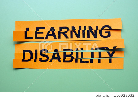 Cut pieces of paper with writing Learning disability. 116925032