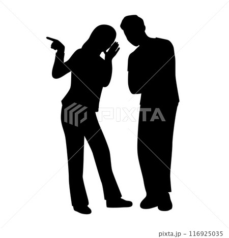 Woman whispering to her friend, gossiping about others, concept of spreading rumors silhouette 116925035