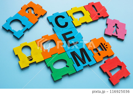 Colorful puzzle pieces about Customer Experience Management CEM. 116925036
