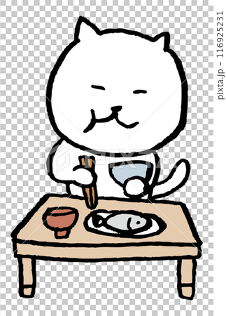 The daily life of a cute white cat character with narrow eyes 116925231