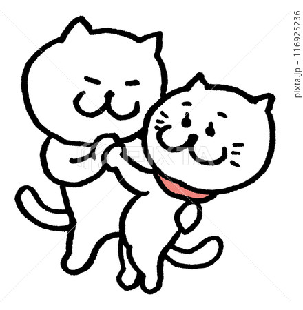 Hagoromo 猫とキャラクターの線画 目が細いかわいい白猫のキャラの二匹のイラスト素材 [116925236] - PIXTA
