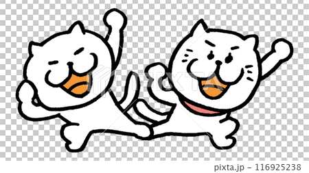 兩隻可愛的白貓角色，眼睛窄 116925238