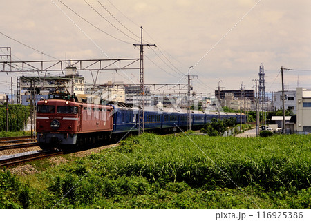 2006年 東海道本線を走るEF81106ブルートレイン日本海4号 2006年 東海道本線を走るEF81106ブルートレイン日本海4号 116925386