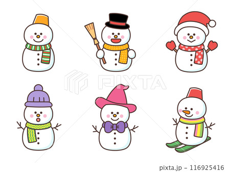 かわいい雪だるまのセット 116925416