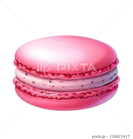 Pink macaroon. A hand-drawn watercolor illustration. Isolated drawing on a white background. 116925417