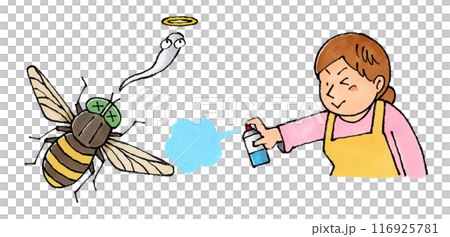 A housewife uses insecticide on horseflies 116925781