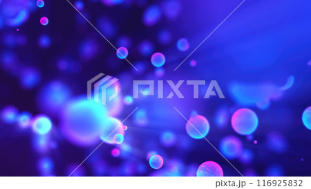 Abstract purple glowing background with flying balls circles atoms molecules particles energy bubbles Abstract purple glowing background with flying balls circles atoms molecules particles energy bubbles 116925832