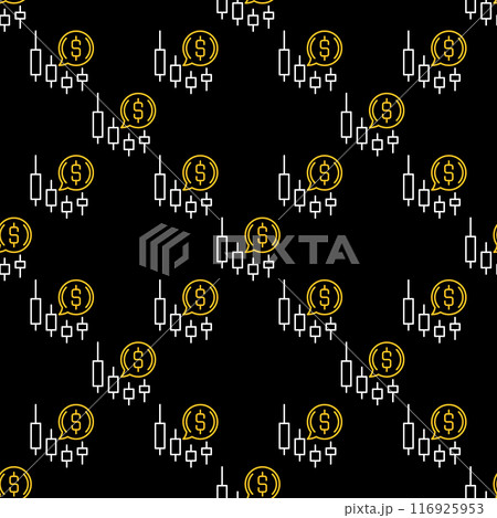 Dollar in Speech Bubble with Candlestick Chart vector outline seamless pattern 116925953