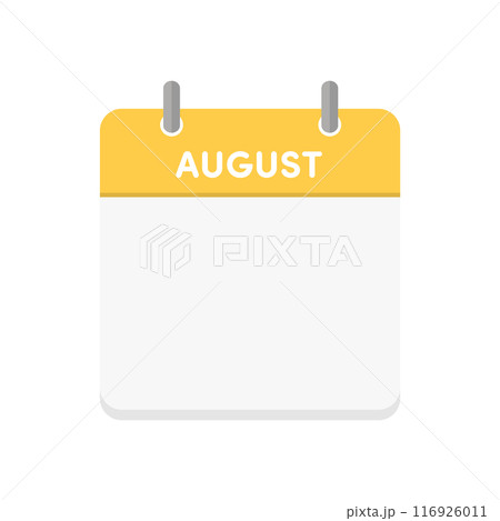 Augustの文字と日付が空白の日めくりカレンダーのアイコン - 8月の暦のテンプレート	 116926011