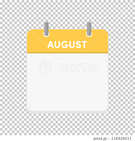 Augustの文字と日付が空白の日めくりカレンダーのアイコン - 8月の暦のテンプレート	 116926011