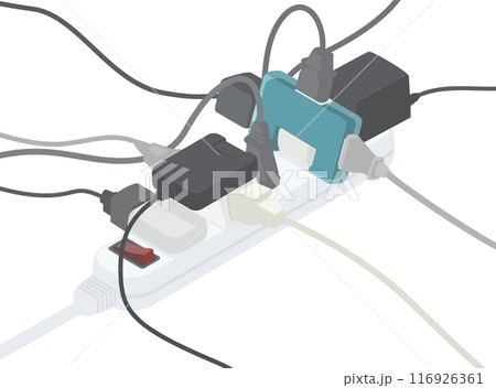 タコ足配線されたコンセント電源タップのイラスト タコ足配線されたコンセント電源タップのイラスト 116926361