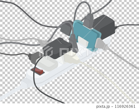 Illustration of an octopus-wired power strip Illustration of an octopus-wired power strip 116926361