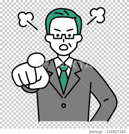 一名穿著西裝的中年男子指著並生氣 116927193