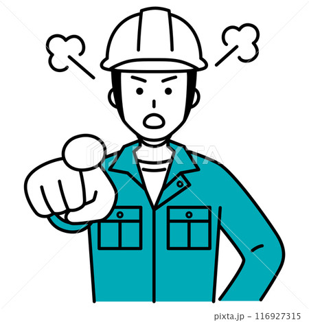 指差して怒る作業員の男性 116927315