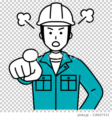 指差して怒る作業員の男性 116927315