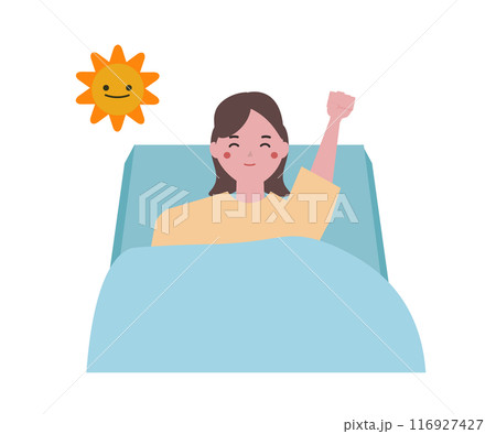 早起きする女性。朝目が覚める。ベクターイラスト 早起きする女性。朝目が覚める。ベクターイラスト 116927427