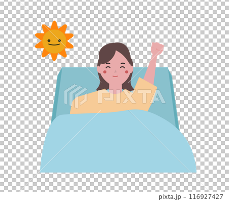 早起きする女性。朝目が覚める。ベクターイラスト 早起きする女性。朝目が覚める。ベクターイラスト 116927427