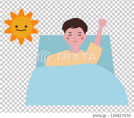 A man who wakes up early. Waking up in the morning. Vector illustration A man who wakes up early. Waking up in the morning. Vector illustration 116927430
