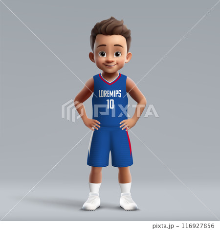 3d cartoon young basketball player in Los Angeles kit. 116927856