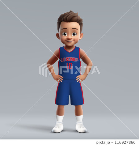 3d cartoon young basketball player in Detroit kit. 116927860