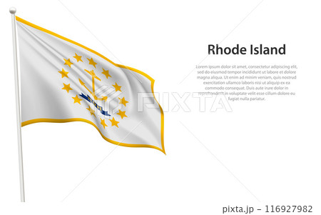Isolated waving flag of Rhode Island is a state United States 116927982